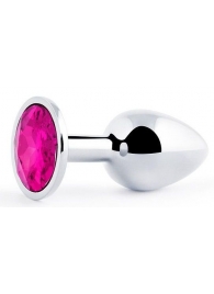 Серебристая анальная пробка с малиновым кристаллом - 7,2 см. - Anal Jewelry Plug - купить с доставкой в Армавире