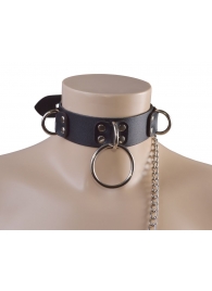 Черный кожаный ошейник Big Ring - Sitabella - купить с доставкой в Армавире