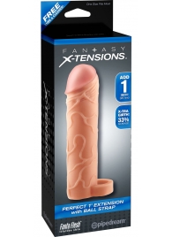 Телесная насадка с кольцом Perfect 1 Extension with Ball Strap - 17 см. - Pipedream - в Армавире купить с доставкой