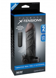 Чёрная вибронасадка с кольцом Vibrating Real Feel 2 Extension - 16 см. - Pipedream - в Армавире купить с доставкой