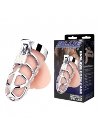Серебристая металлическая клетка для члена с замком Enslave Cock Cage - BlueLine - купить с доставкой в Армавире
