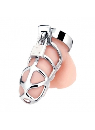 Серебристая металлическая клетка для члена с замком Enslave Cock Cage - BlueLine - купить с доставкой в Армавире