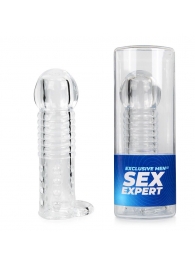 Прозрачная рельефная насадка-реалистик с петлей для мошонки - 13,5 см. - Sex Expert - в Армавире купить с доставкой