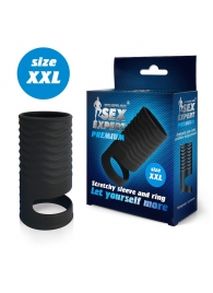 Черная открытая насадка на пенис с кольцом для мошонки XXL-size - 9,4 см. - Sex Expert - в Армавире купить с доставкой