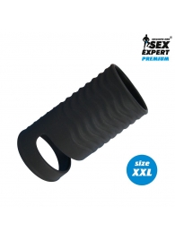 Черная открытая насадка на пенис с кольцом для мошонки XXL-size - 9,4 см. - Sex Expert - в Армавире купить с доставкой