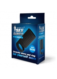 Черная открытая насадка на пенис с кольцом для мошонки XXXL-size - 9,9 см. - Sex Expert - в Армавире купить с доставкой