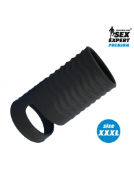Черная открытая насадка на пенис с кольцом для мошонки XXXL-size - 9,9 см. - Sex Expert - в Армавире купить с доставкой