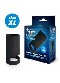 Черная открытая насадка на пенис с кольцом для мошонки XL-size - 8,9 см. - Sex Expert - в Армавире купить с доставкой