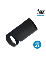 Черная открытая насадка на пенис с кольцом для мошонки XL-size - 8,9 см. - Sex Expert - в Армавире купить с доставкой