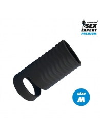 Черная открытая насадка на пенис с кольцом для мошонки size M - 7,9 см. - Sex Expert - в Армавире купить с доставкой