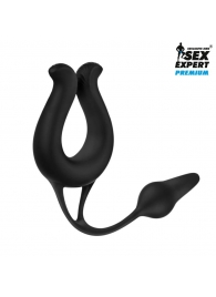 Черная вибронасадка Sex Expert с анальной втулкой - Sex Expert - в Армавире купить с доставкой