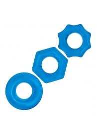 Комплект из трех голубых колец для эрекции 3-Pack Nuts   Bolts Stretch Cock Ring Set - BlueLine - в Армавире купить с доставкой