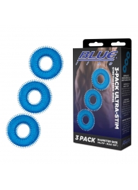 Комплект из трех голубых колец для эрекции 3-Pack Ultra-Stim Stretch Cock Rings - BlueLine - в Армавире купить с доставкой