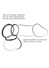 Набор из трех черных эрекционных колец Silicone 3-Ring Stamina Set - Pipedream - в Армавире купить с доставкой