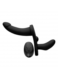 Черный вибрострапон Double Take 10X Double Penetration Vibrating Strap-on Harness - XR Brands - купить с доставкой в Армавире