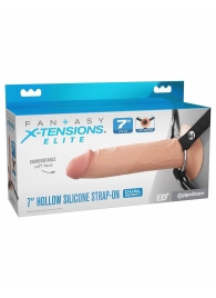 Телесный полый страпон на черных ремнях Hollow Silicone Strap-on - 17,8 см. - Pipedream - купить с доставкой в Армавире
