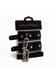 Черные скругленные наручники с мягкой бежевой подкладкой - Crazy Handmade - купить с доставкой в Армавире