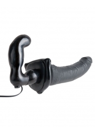 Черный страпон с вагинальной пробкой Deluxe Vibrating Penetrix Strap-On - 19 см. - Pipedream - купить с доставкой в Армавире