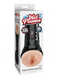 Телесный мастурбатор-вагина в черной колбе Super Luscious Lips XXL - Pipedream - в Армавире купить с доставкой