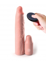 Телесная вибронасадка на член 3  Vibrating Mega X-tension with Remote - 22,9 см. - Pipedream - в Армавире купить с доставкой