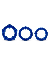 Набор из 3 синих эрекционных колец Stay Hard Beaded Cockrings - Blush Novelties - в Армавире купить с доставкой