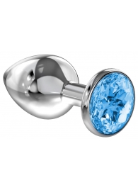 Большая серебристая анальная пробка Diamond Light blue Sparkle Large с голубым кристаллом - 8 см. - Lola Games - купить с доставкой в Армавире