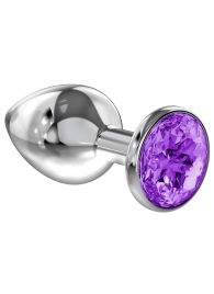 Большая серебристая анальная пробка Diamond Purple Sparkle Large с фиолетовым кристаллом - 8 см. - Lola Games - купить с доставкой в Армавире