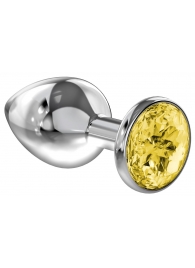 Большая серебристая анальная пробка Diamond Yellow Sparkle Large с жёлтым кристаллом - 8 см. - Lola Games - купить с доставкой в Армавире