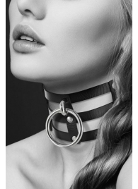Чёрный тройной чокер с большим кольцом - Bijoux Pour Toi - купить с доставкой в Армавире