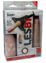 Телесный поясной страпон LESBI с вагинальной пробкой - 17 см. - LOVETOY (А-Полимер) - купить с доставкой в Армавире
