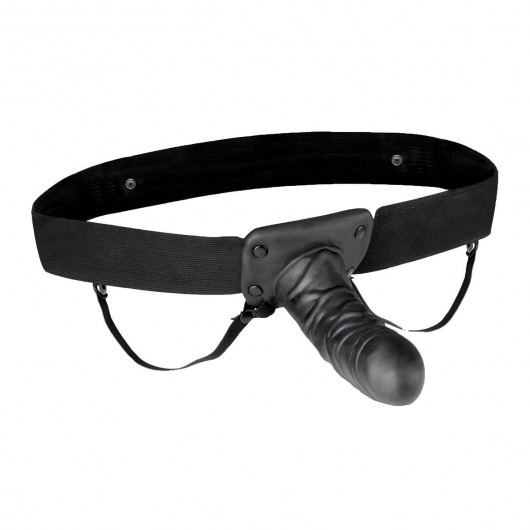 Чёрный полый страпон с вибрацией Unisex Vibrating Hollow Strap-On - 14 см. - Lux Fetish - купить с доставкой в Армавире
