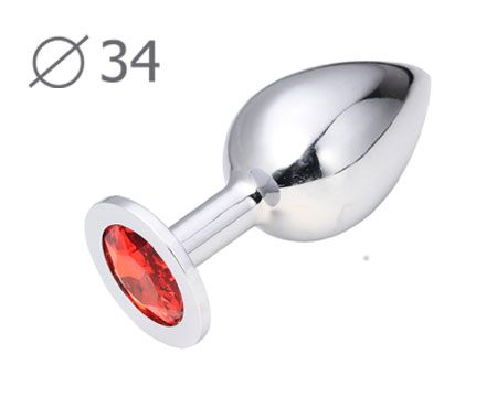 Коническая серебристая анальная втулка с красным кристаллом - 8,2 см. - Anal Jewelry Plug - купить с доставкой в Армавире