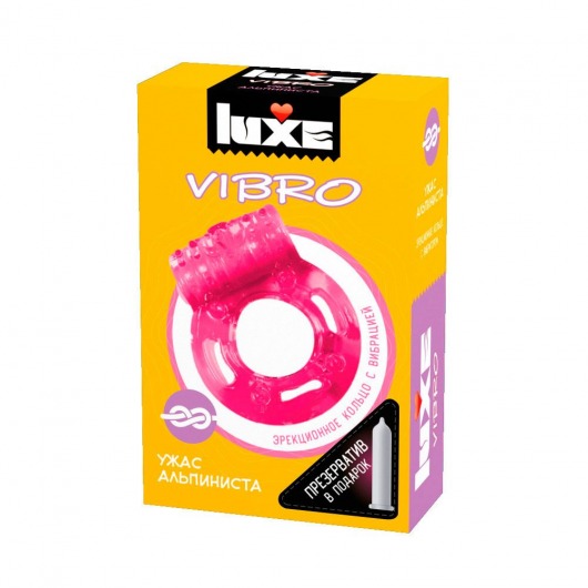 Розовое эрекционное виброкольцо Luxe VIBRO  Ужас Альпиниста  + презерватив - Luxe - в Армавире купить с доставкой