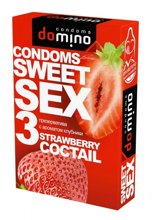 Презервативы для орального секса DOMINO Sweet Sex с ароматом клубничного коктейля  - 3 шт. - Domino - купить с доставкой в Армавире