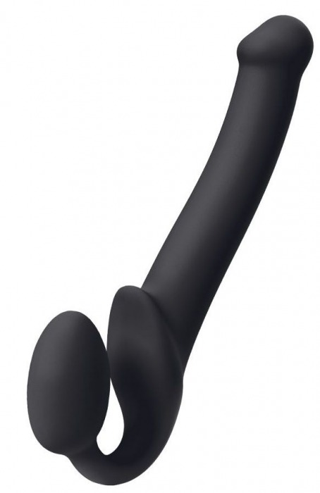 Черный безремневой страпон Silicone Bendable Strap-On M - Strap-on-me - купить с доставкой в Армавире