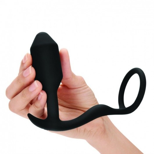 Черное эрекционное кольцо с анальным плагом Snug   Tug - b-Vibe - в Армавире купить с доставкой