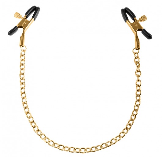 Чёрные с золотом зажимы на соски Gold Chain Nipple Clamps - Pipedream - купить с доставкой в Армавире