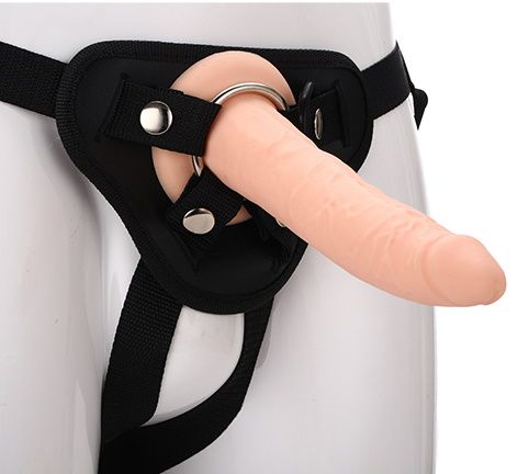 Телесный страпон на черных трусиках STRAP ON REAL DILDO - 20 см. - Dream Toys - купить с доставкой в Армавире