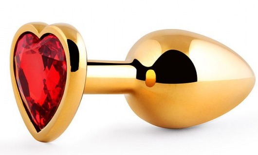 Золотистая анальная пробка с красным стразом-сердечком - 8 см. - Anal Jewelry Plug - купить с доставкой в Армавире