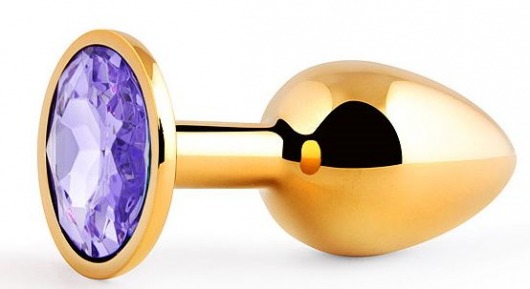 Золотистая анальная пробка с фиолетовым стразом - 7,2 см. - Anal Jewelry Plug - купить с доставкой в Армавире