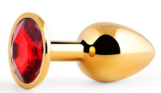 Золотистая анальная пробка с красным стразом - 7,2 см. - Anal Jewelry Plug - купить с доставкой в Армавире