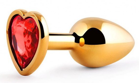 Золотистая анальная пробка с красным стразом-сердечком - 7 см. - Anal Jewelry Plug - купить с доставкой в Армавире