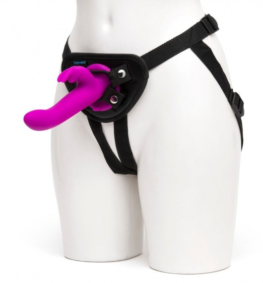Лиловый страпон Rechargeable Vibrating Strap-On Harness Set - 17,6 см. - Happy Rabbit - купить с доставкой в Армавире