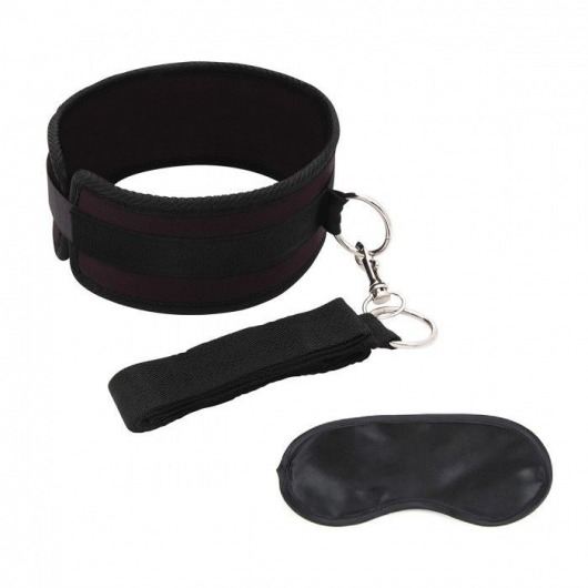 Черный ошейник с длинным поводком Collar and Leash Set - Lux Fetish - купить с доставкой в Армавире