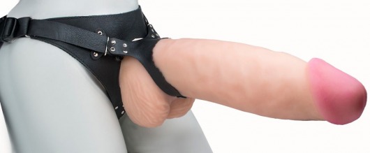 Телесный реалистичный фаллоимитатор на черных трусиках Real Big Strap-On - 34,5 см. - LOVETOY (А-Полимер) - купить с доставкой в Армавире