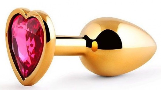 Золотистая анальная пробка с малиновым кристаллом-сердечком - 7 см. - Anal Jewelry Plug - купить с доставкой в Армавире