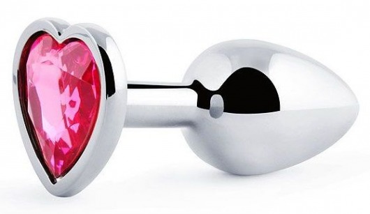 Серебристая анальная пробка с малиновым кристаллом-сердечком - 7 см. - Anal Jewelry Plug - купить с доставкой в Армавире
