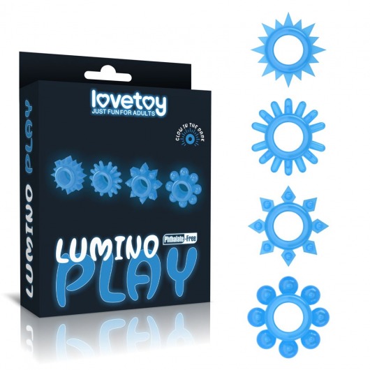 Набор из 4 голубых, светящихся в темноте эрекционных колец Lumino Play - Lovetoy - в Армавире купить с доставкой