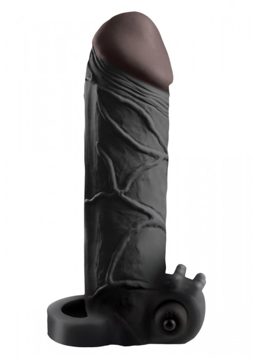 Чёрная вибронасадка с кольцом Vibrating Real Feel 2 Extension - 16 см. - Pipedream - в Армавире купить с доставкой