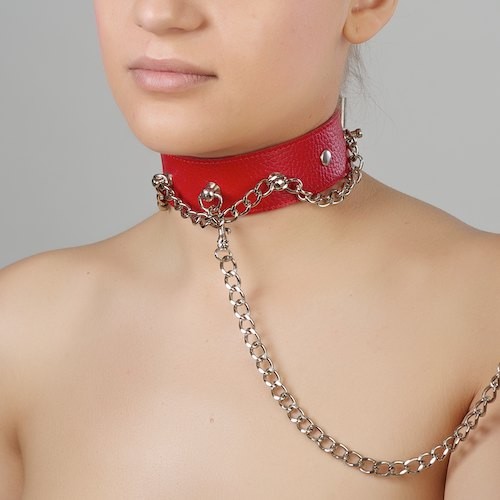 Красный ошейник из натуральной кожи - Sitabella - купить с доставкой в Армавире